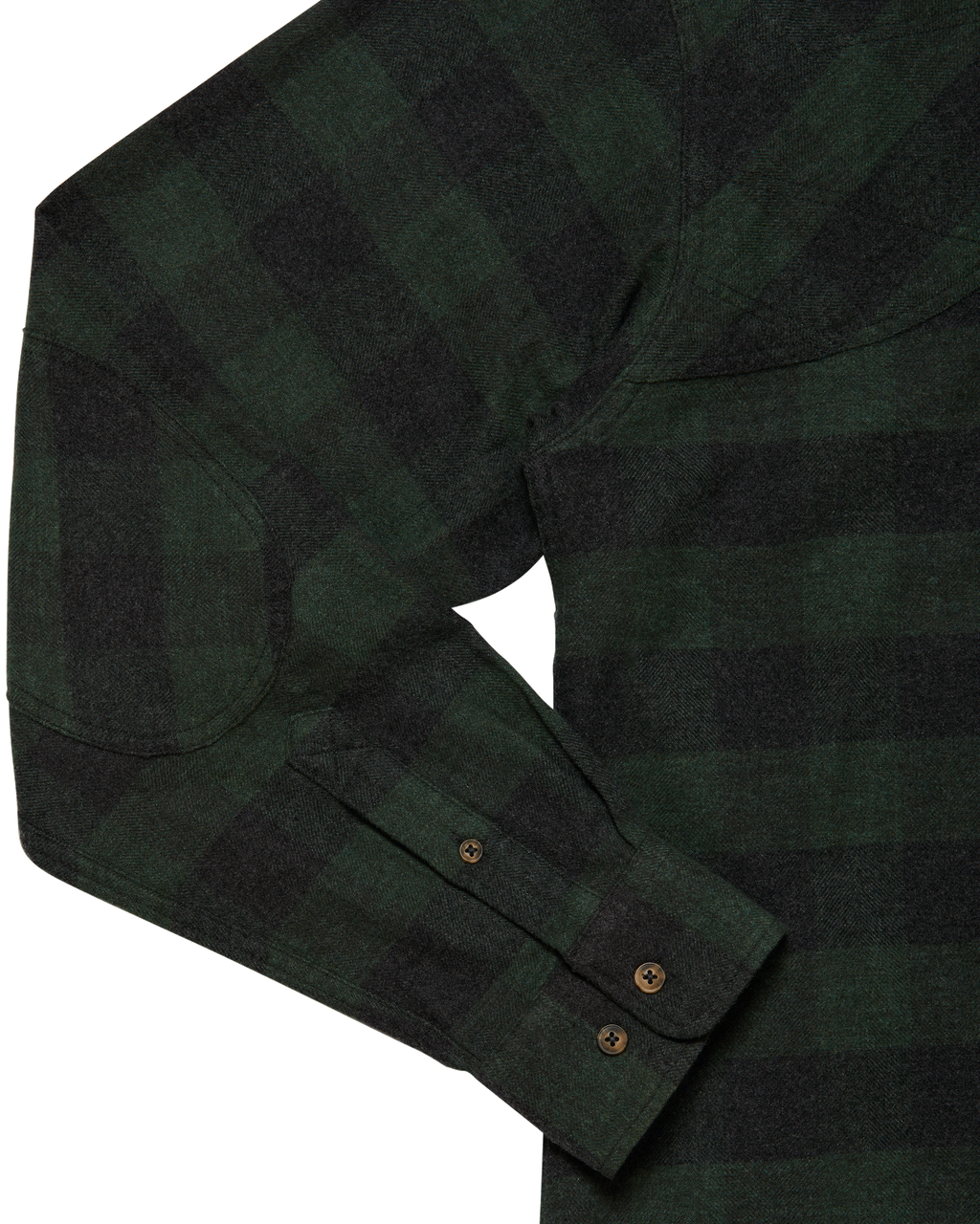 Reinforced elbow and cuff on the Green Buffalo Plaid Sportsmans Shirt