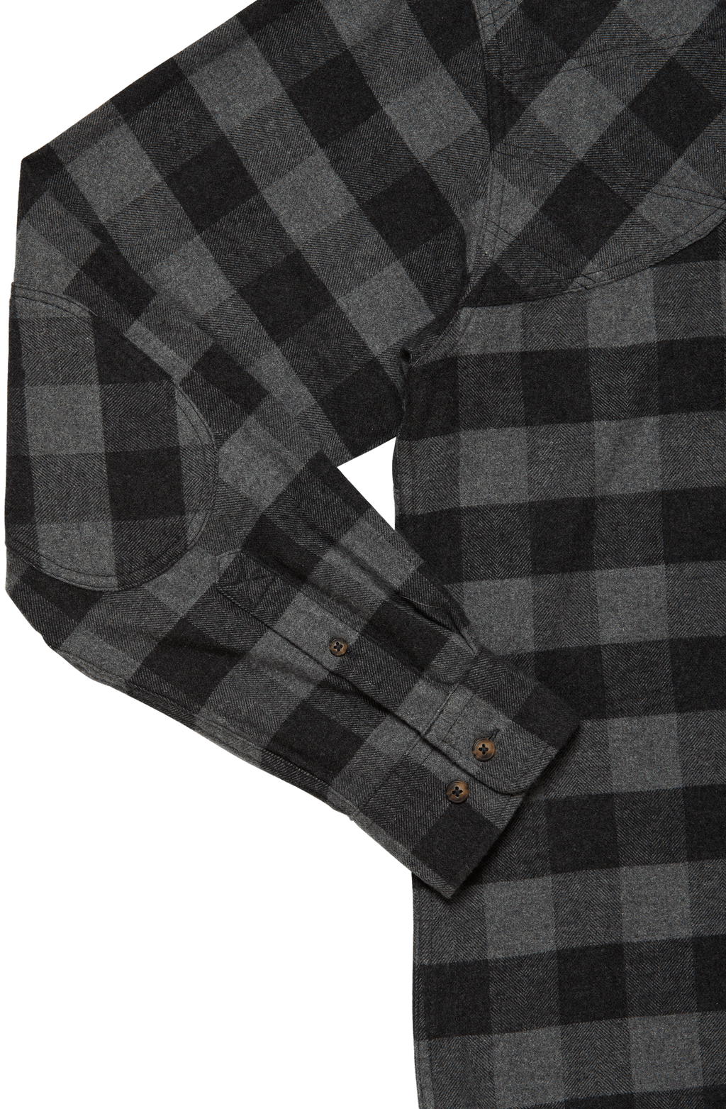 Elbow and cuff on the Grey Buffalo Plaid Sportsmans Shirt