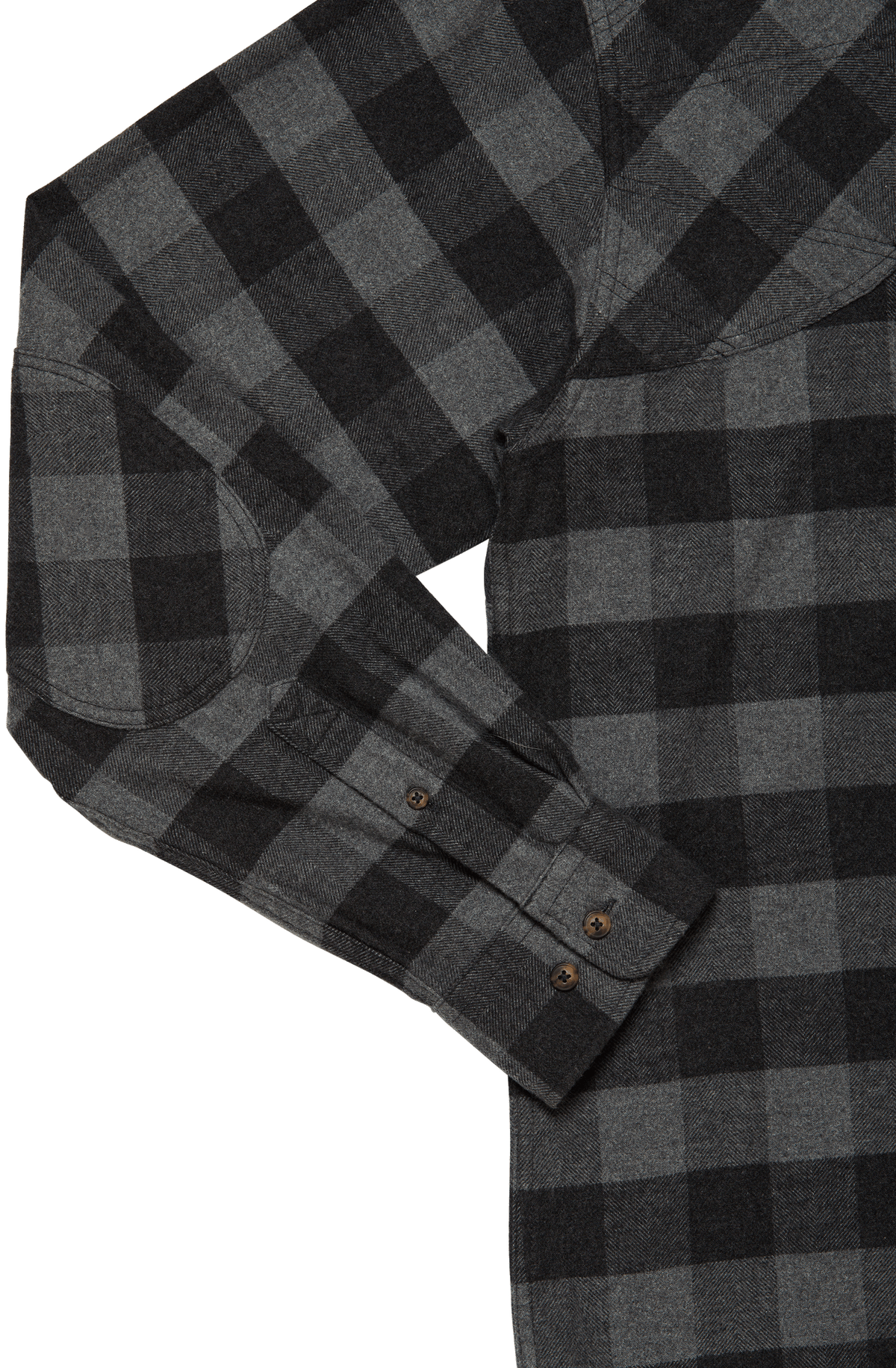 Elbow and cuff on the Grey Buffalo Plaid Sportsmans Shirt