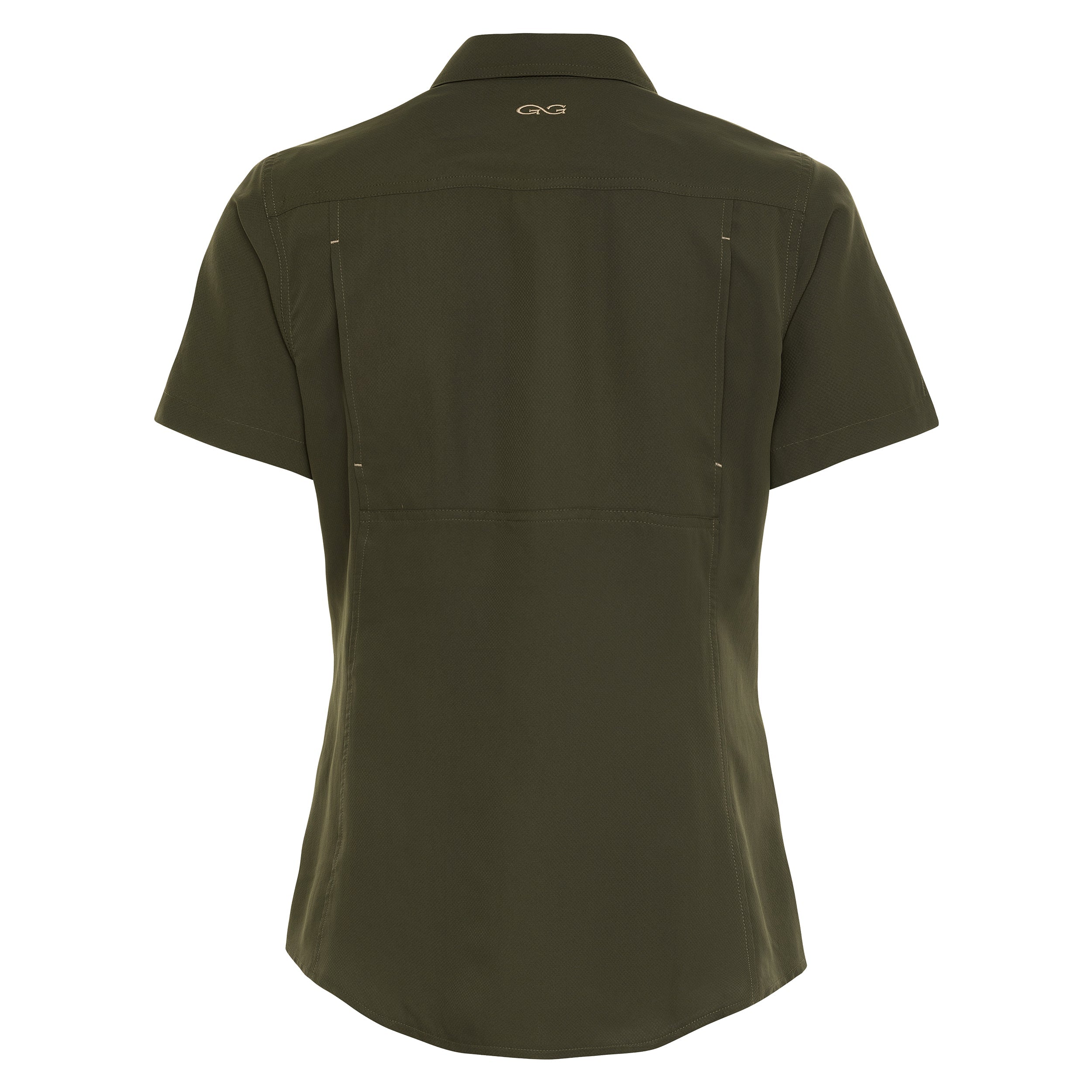 Olive green short sleeve hunting shirt with GNG logo, ideal for outdoor adventures and field use.
