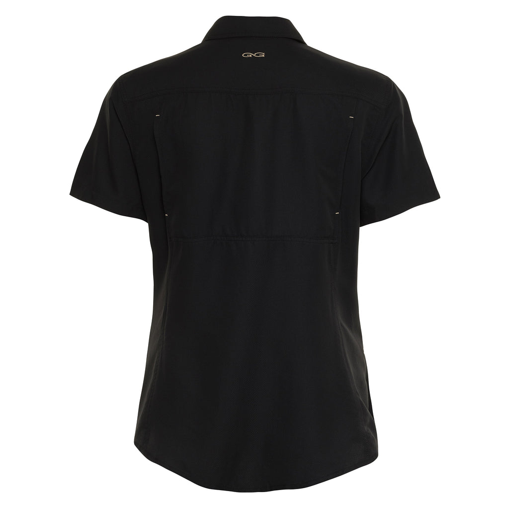 Black short-sleeve hunting shirt with G&G logo, ideal for outdoor adventures and field use.
