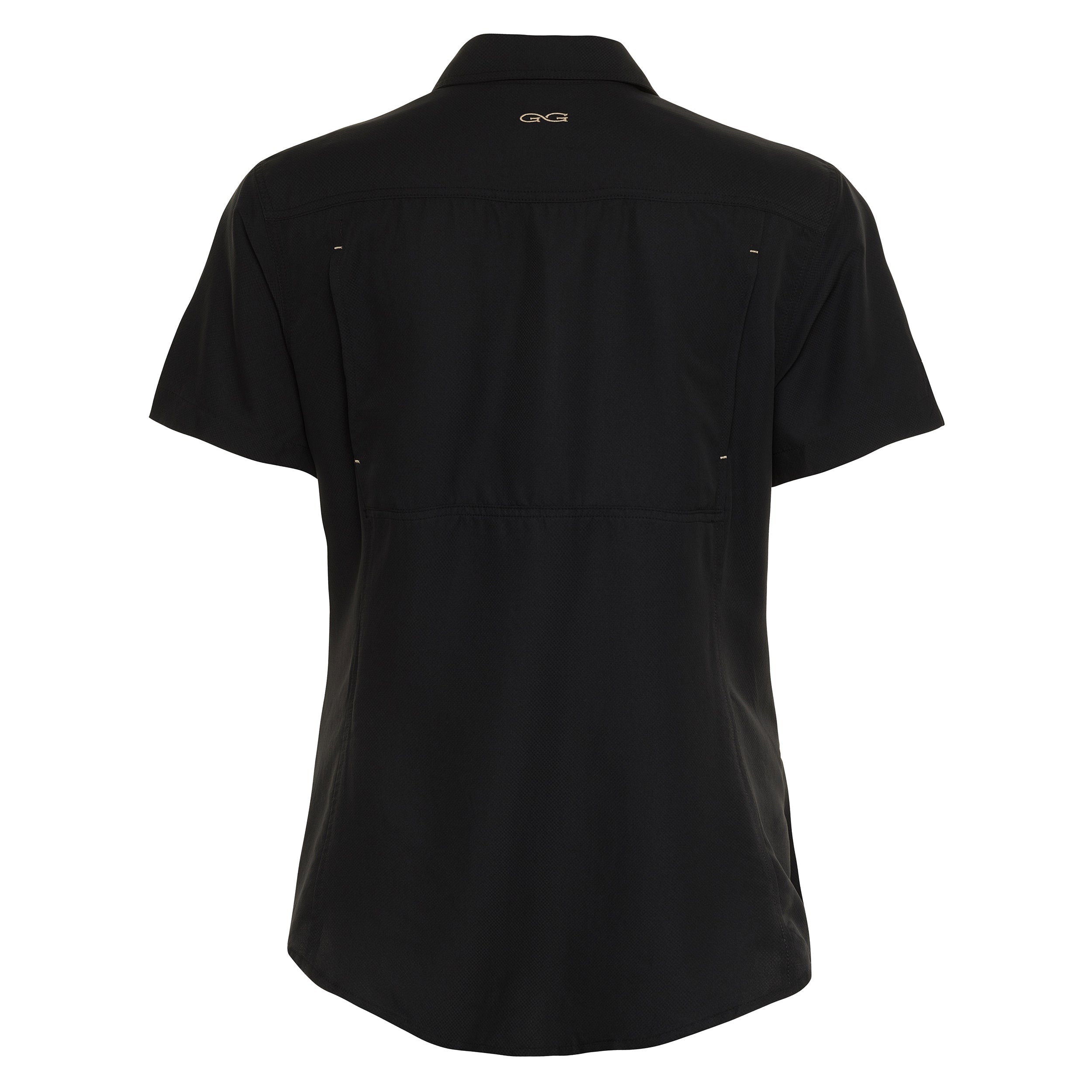 Black short-sleeve hunting shirt with G&G logo, ideal for outdoor adventures and field use.