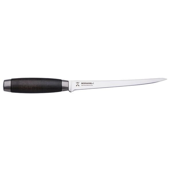 Morakniv hunting knife with black wood handle and stainless steel blade for outdoor use