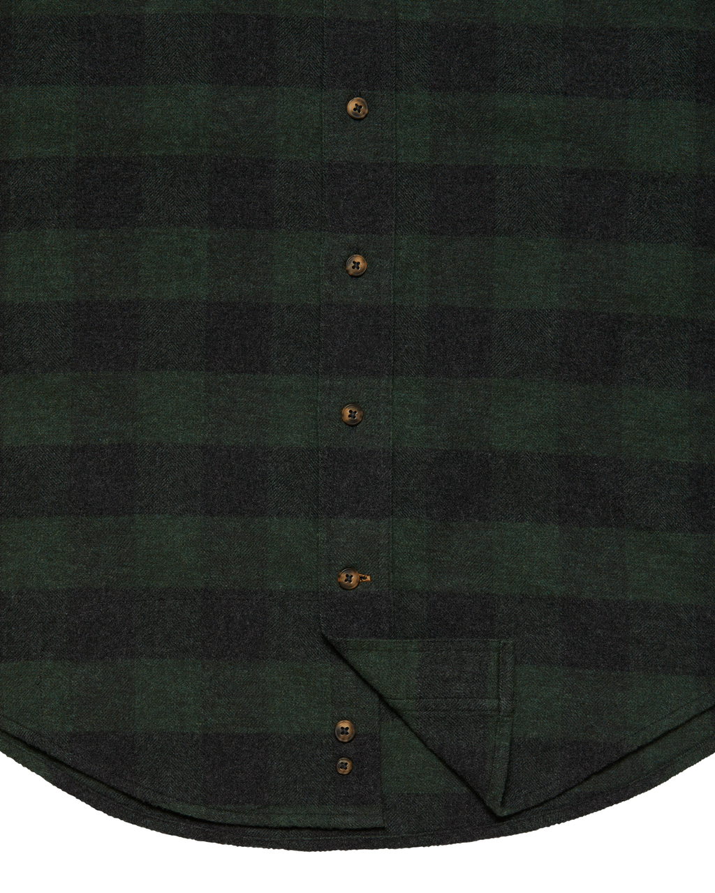 Button placket on the Green Buffalo Plaid Sportsmans flannel shirt