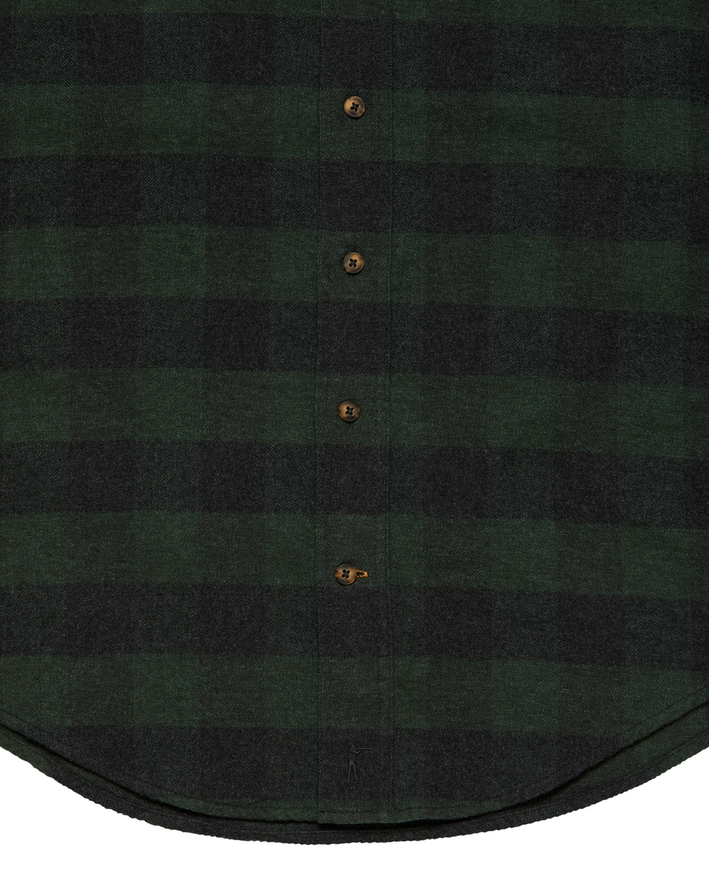 Curved hem of the Green Buffalo Plaid Sportsmans Shirt