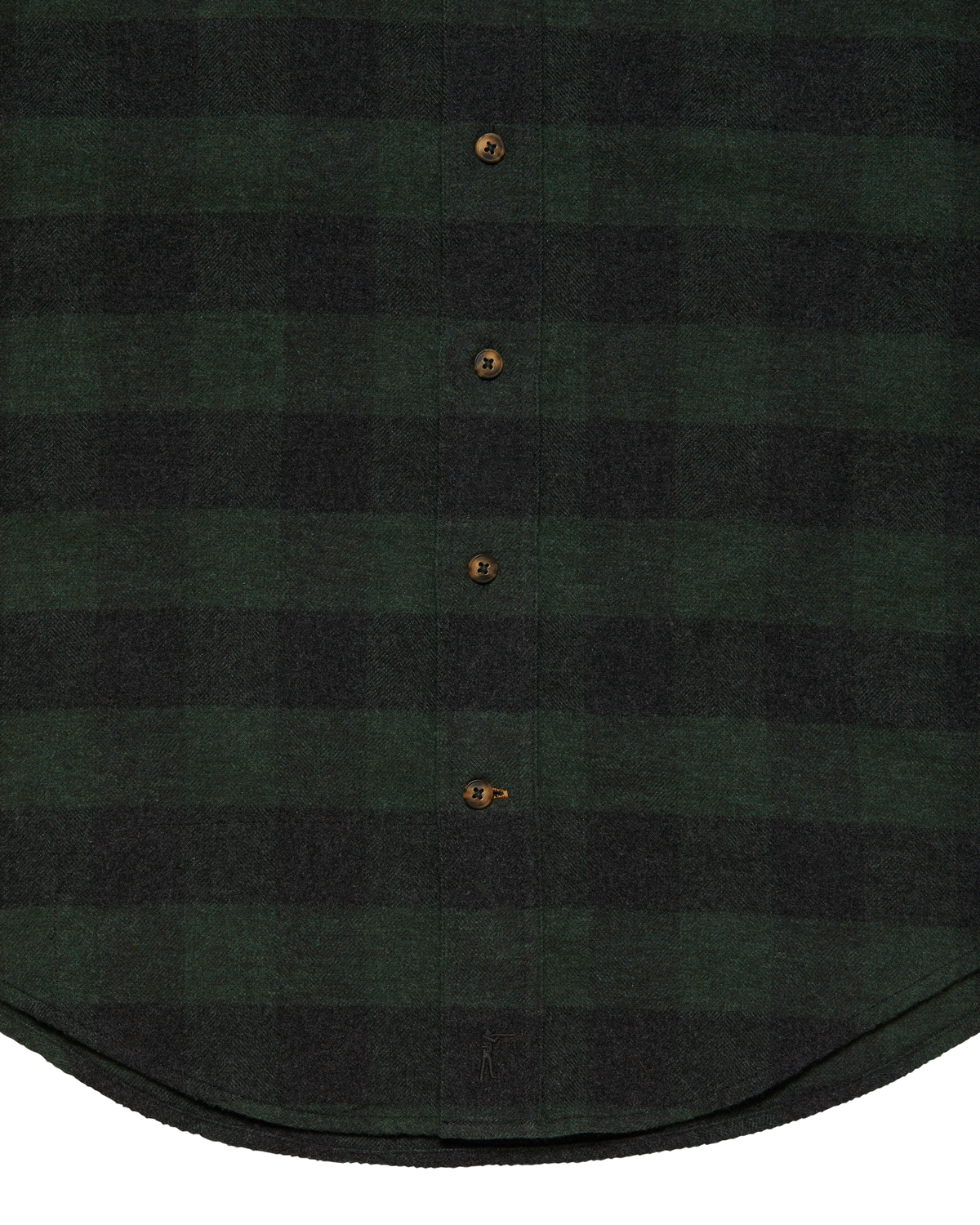 Curved hem of the Green Buffalo Plaid Sportsmans Shirt