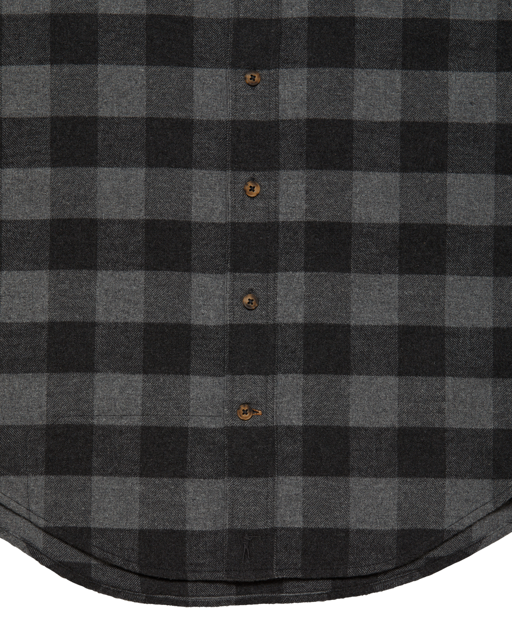 Curved hem of the Grey Buffalo Plaid Sportsmans Shirt