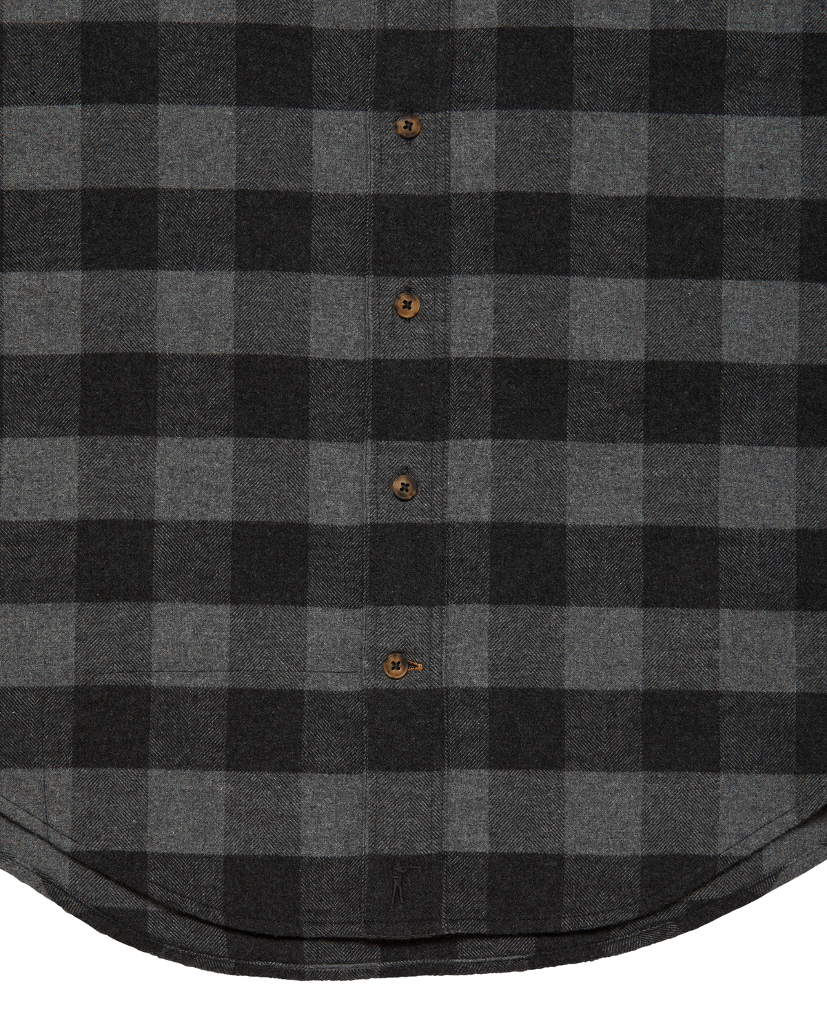 Curved hem of the Grey Buffalo Plaid Sportsmans Shirt