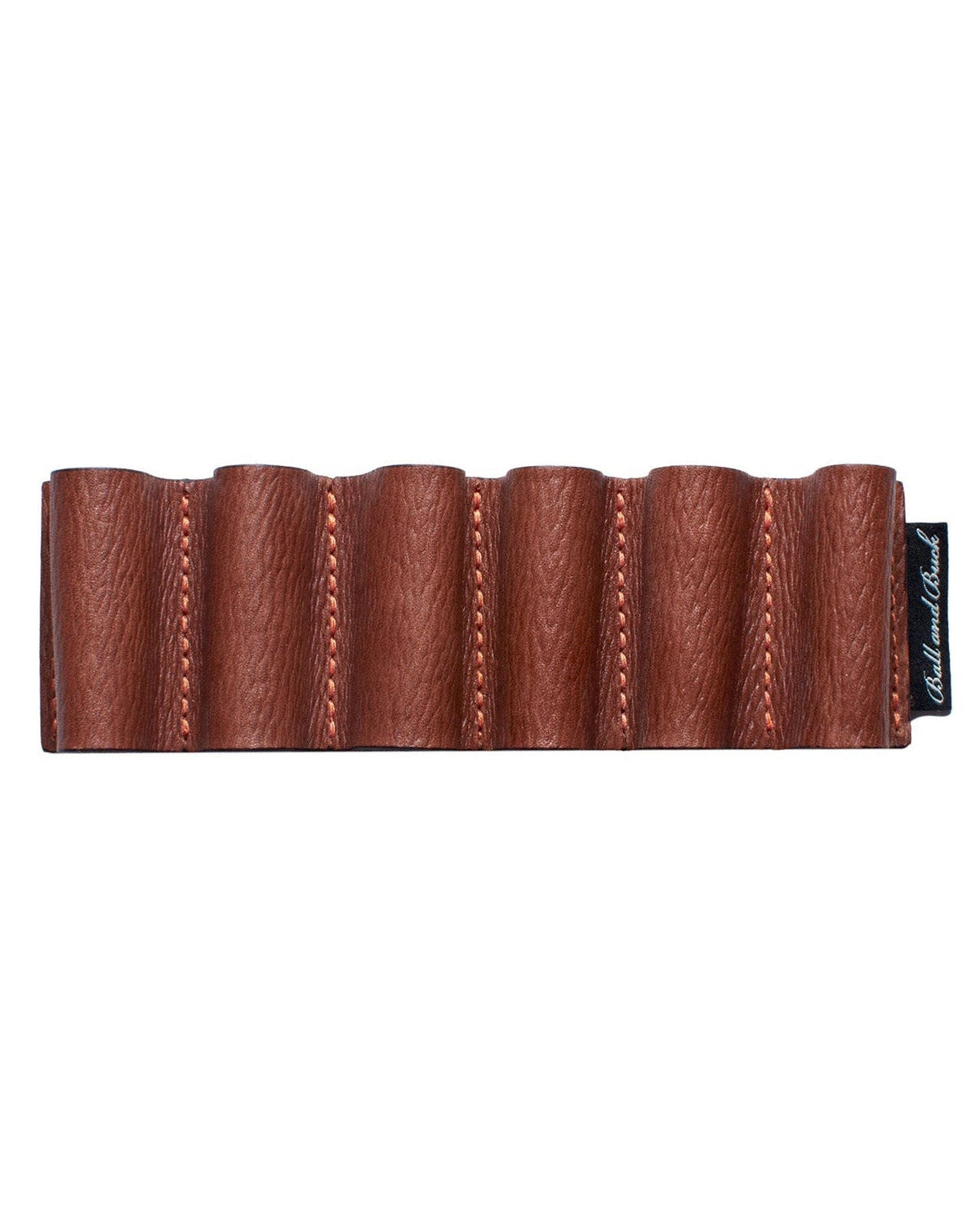 Ball and Buck Versa Shell Holder Patch in Signature Leather holding six shells, front view