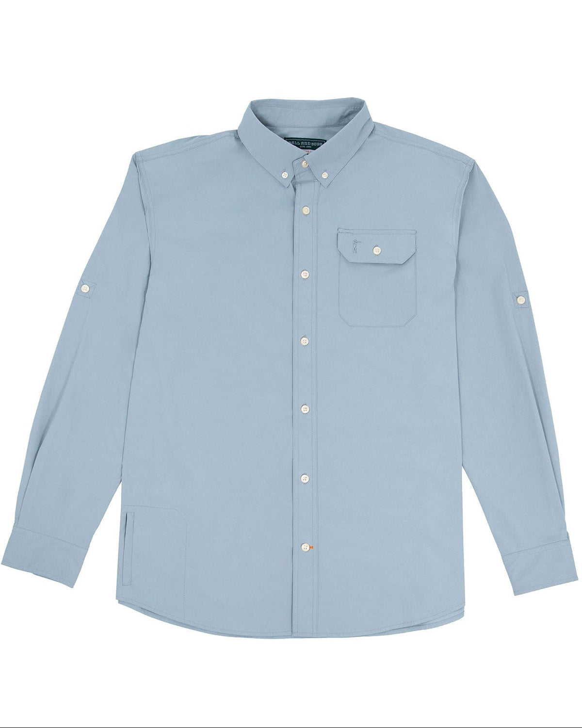 Ball and Buck Active+ Guide Shirt in Sky Blue, long sleeve fishing shirt front view