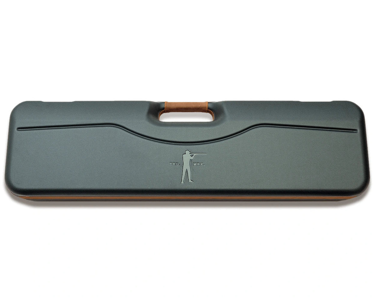 Negrini x Ball and Buck two-barrel shotgun hard case in green ABS, closed, side view
