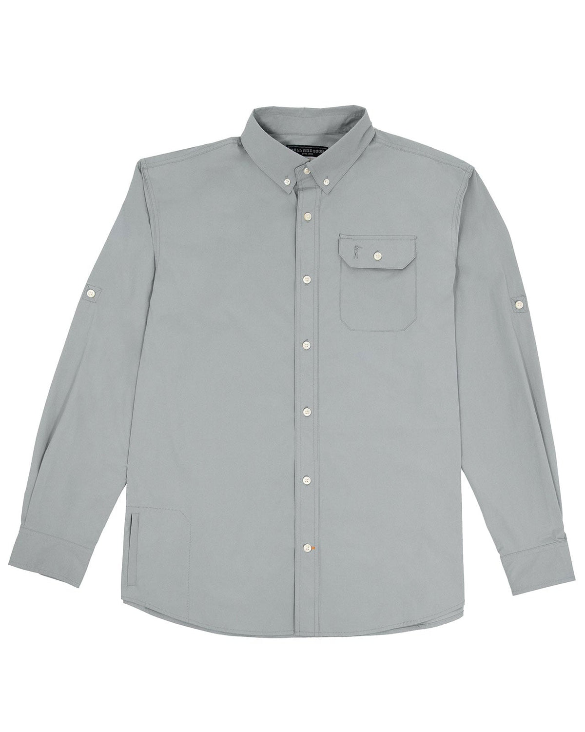 Ball and Buck Active+ Guide Shirt in Stone Grey, long sleeve fishing shirt front view