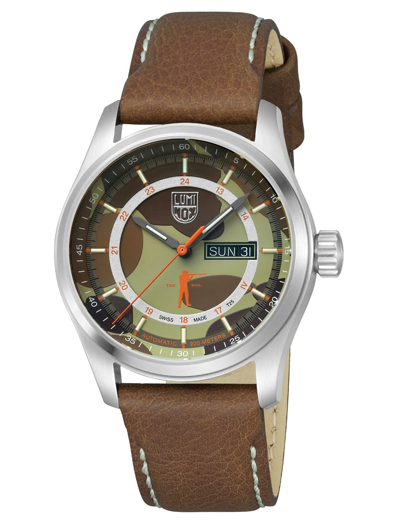 Ball and Buck x Luminox Automatic Field Watch with Original Camo dial and brown leather strap, standard edition