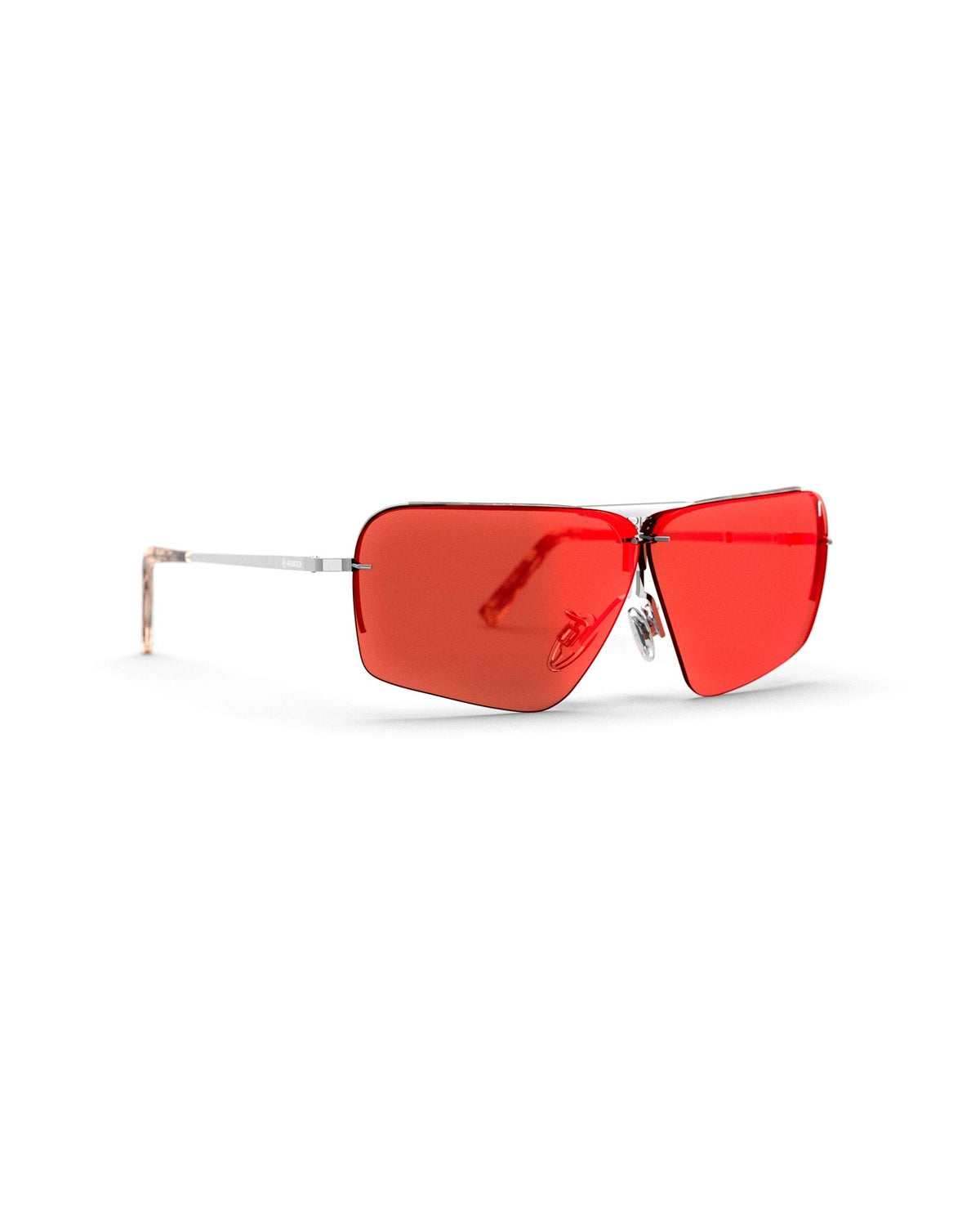 Ranger x Ball and Buck Edge shooting glasses with gunmetal frame and orange-red HD Medium lens, front view