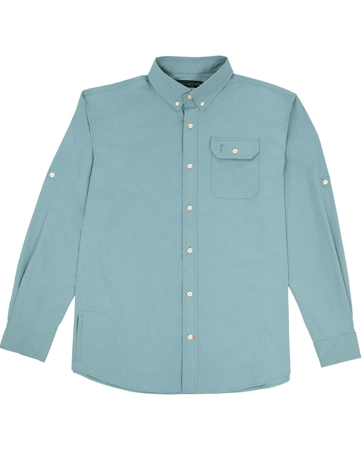 Ball and Buck Active+ Guide Shirt in River Green, long sleeve fishing shirt front view
