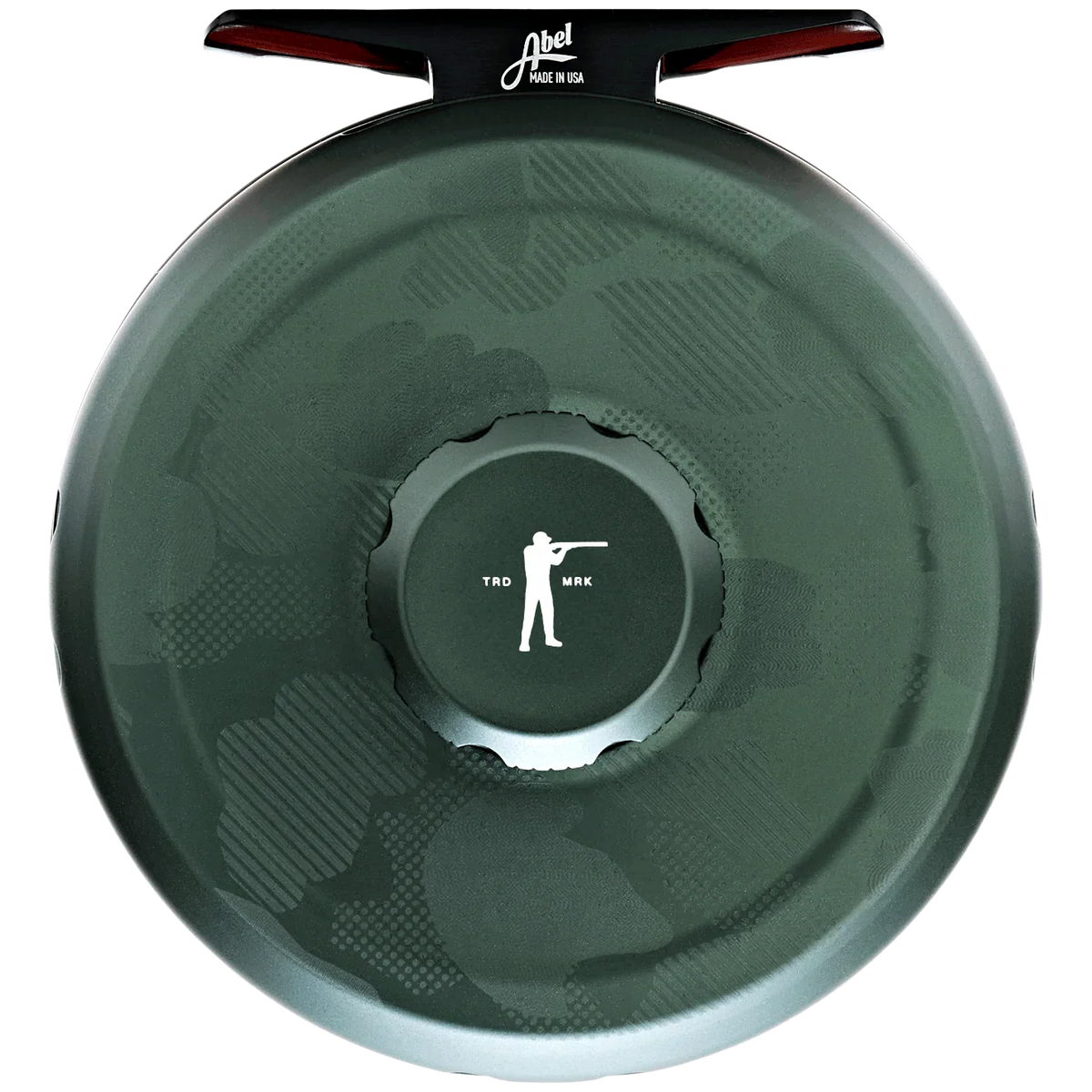 Abel x Ball and Buck Special Edition ROVE 4/6 fly reel in deep green, solid face with camo engraving and Arthur logo