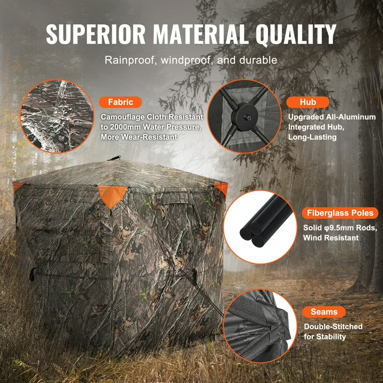Hunting Blind, 270° See Through Ground Blind, 2-3 Person Pop Up Deer Blind for Hunting with Carrying Bag, Portable Resilient Hunting Tent, One-Way See-Through Mesh for Turkey and Deer Hunting