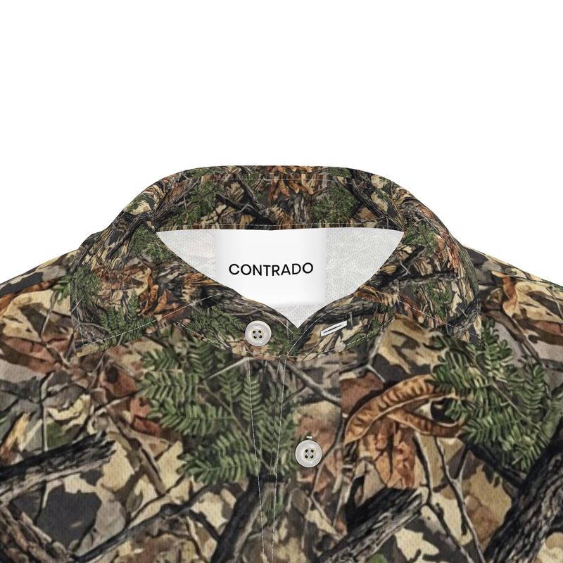 Contrado camo hunting shirt with leaf and branch pattern, button-up design for outdoor use