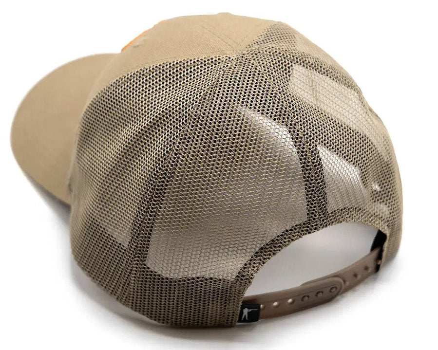 Khaki Arthur Core Snapback, back view with breathable mesh panels