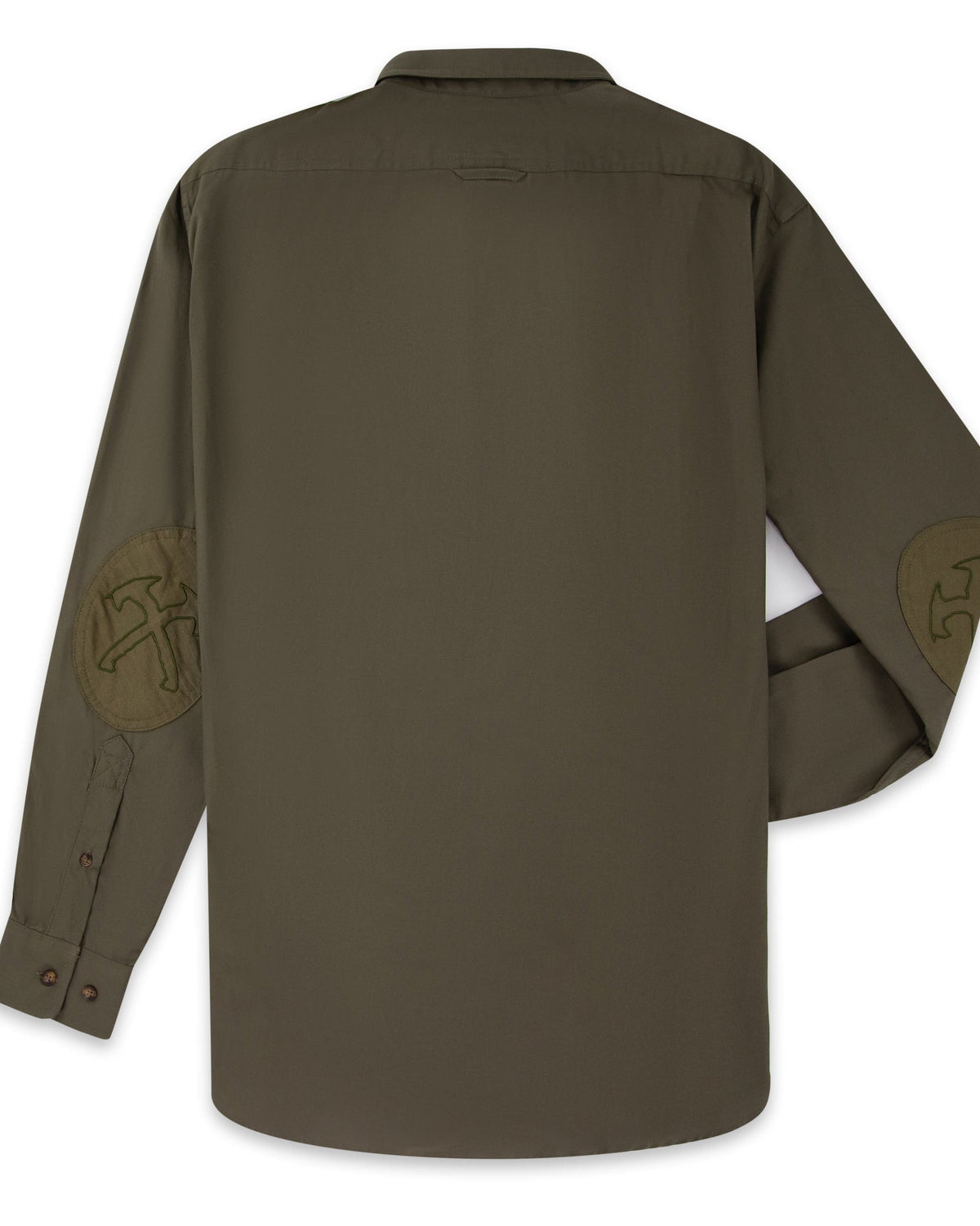 Ranger Green Jack Carr Hunters Shirt, back view with double pleat