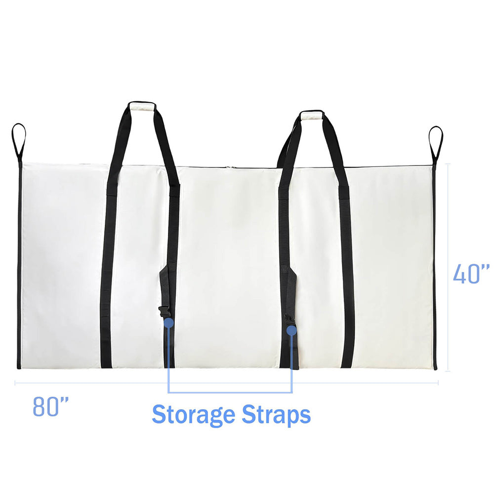 White 80x40 inch hunting gear storage bag with black straps for outdoor equipment transport and organization
