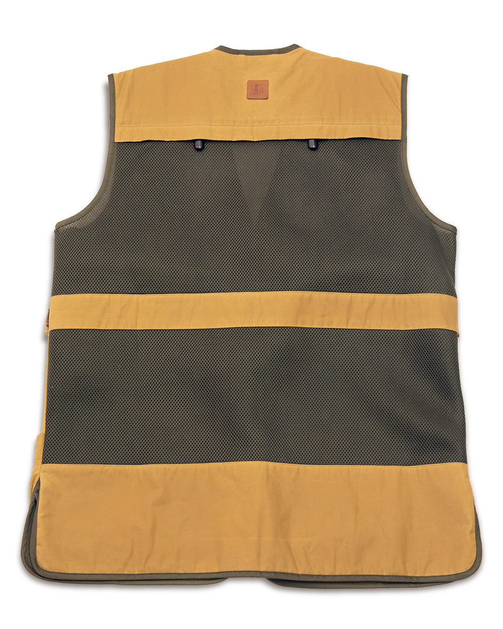 Heritage Clays Vest, back view with mesh panel and removable bib clips