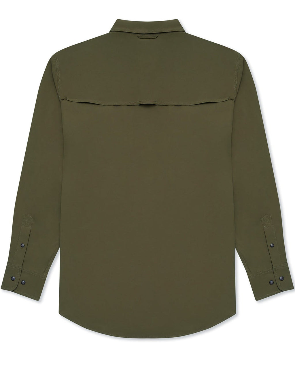Olive Active+ Guide Shirt, back view with vented yoke