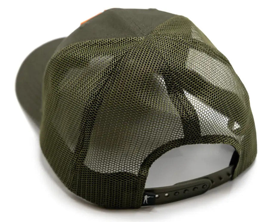 Olive Arthur Core Snapback, back view with mesh panels