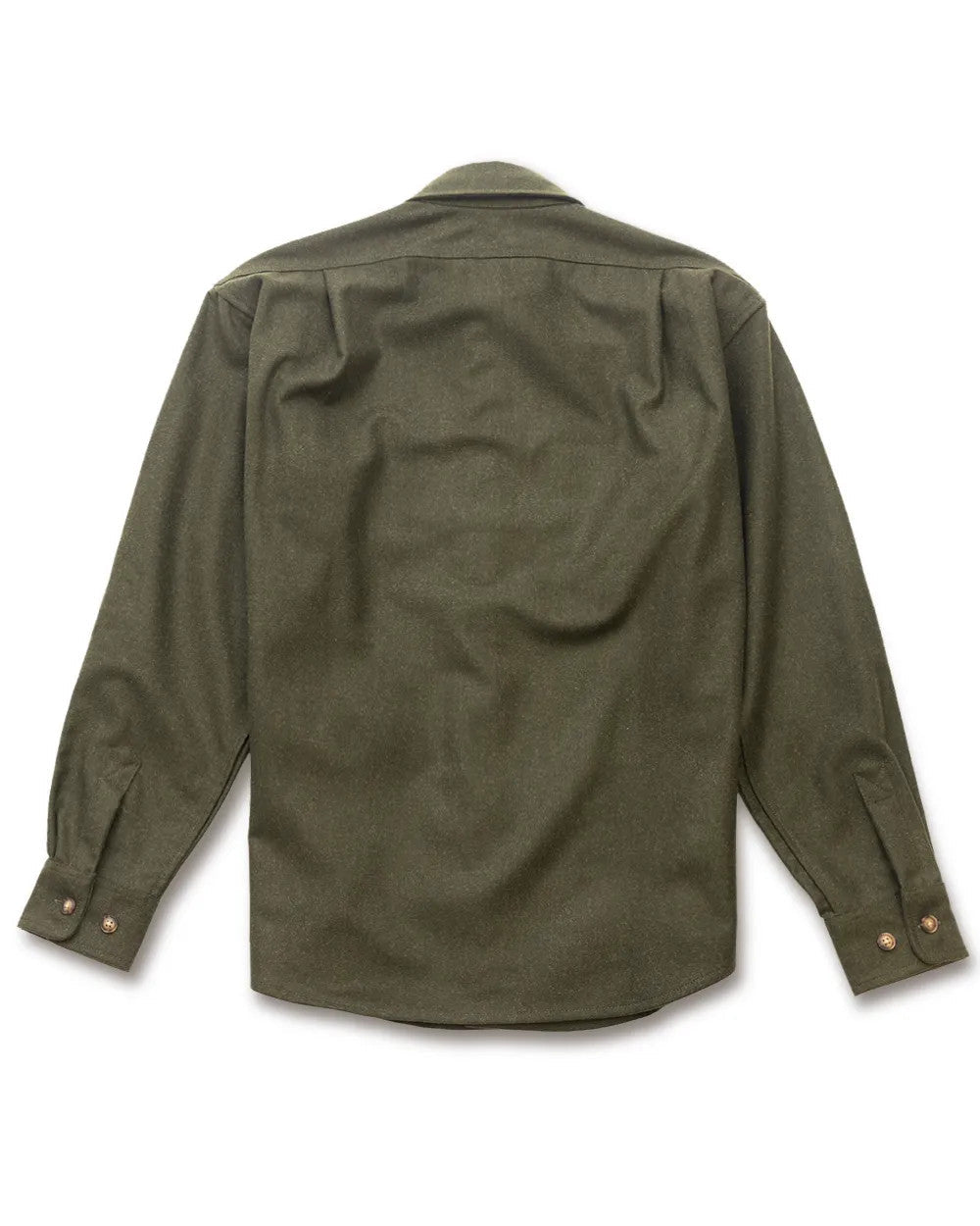 Mariners Overshirt in Loden Green wool, back view with pleated back