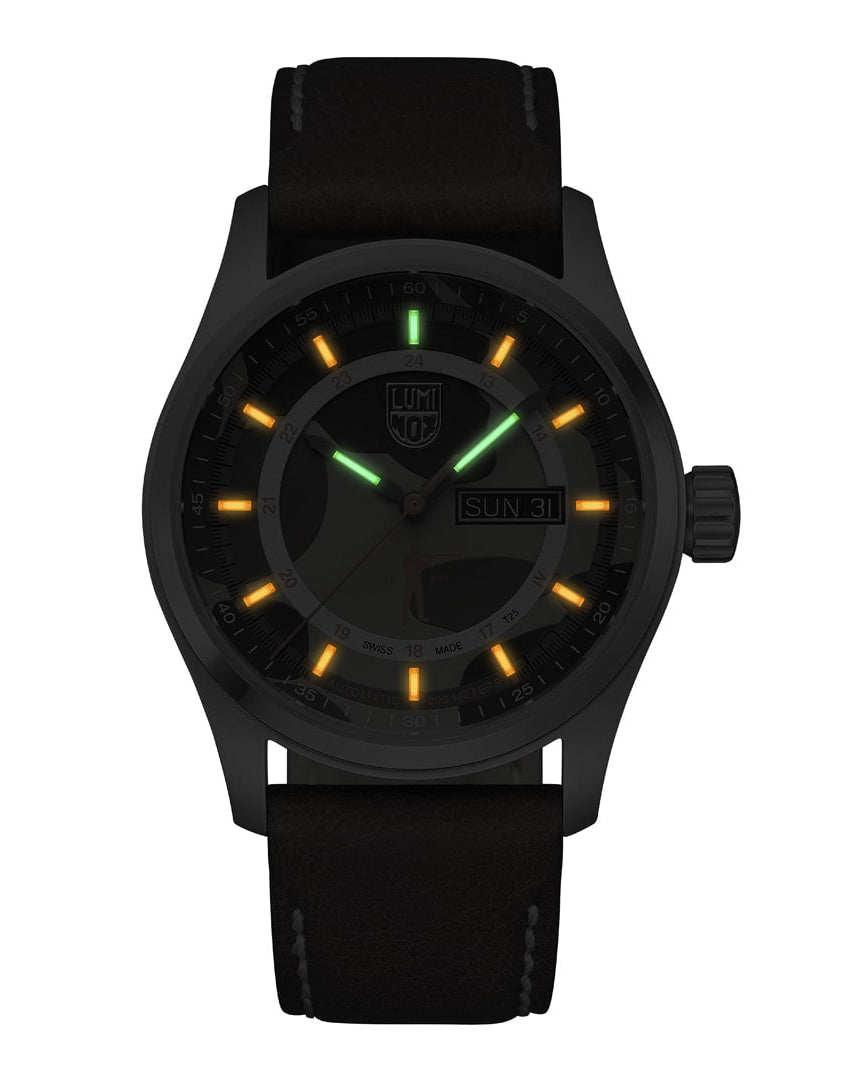 Ball and Buck x Luminox Automatic Field Watch on the olive ballistic nylon strap