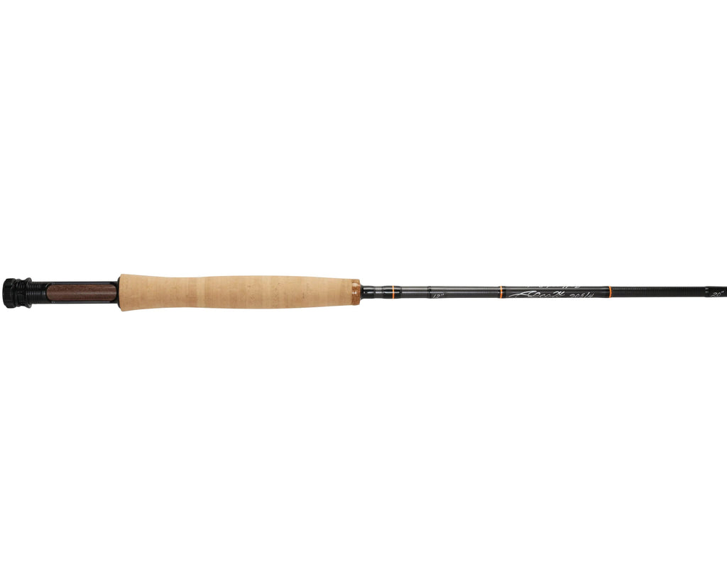 Cork grip and gunstock walnut reel seat on the Scott x Ball and Buck Centric fly rod