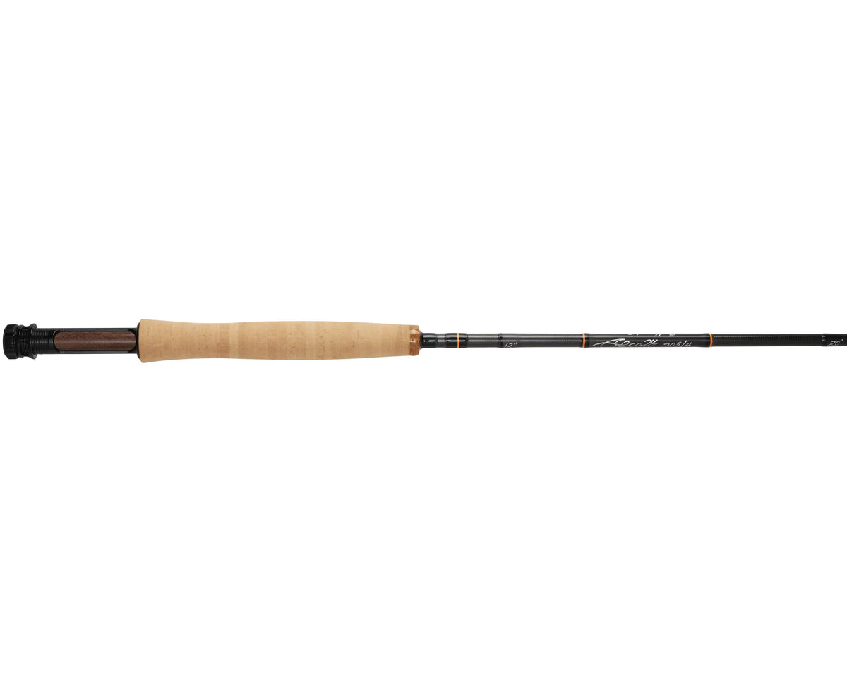 Cork grip and gunstock walnut reel seat on the Scott x Ball and Buck Centric fly rod