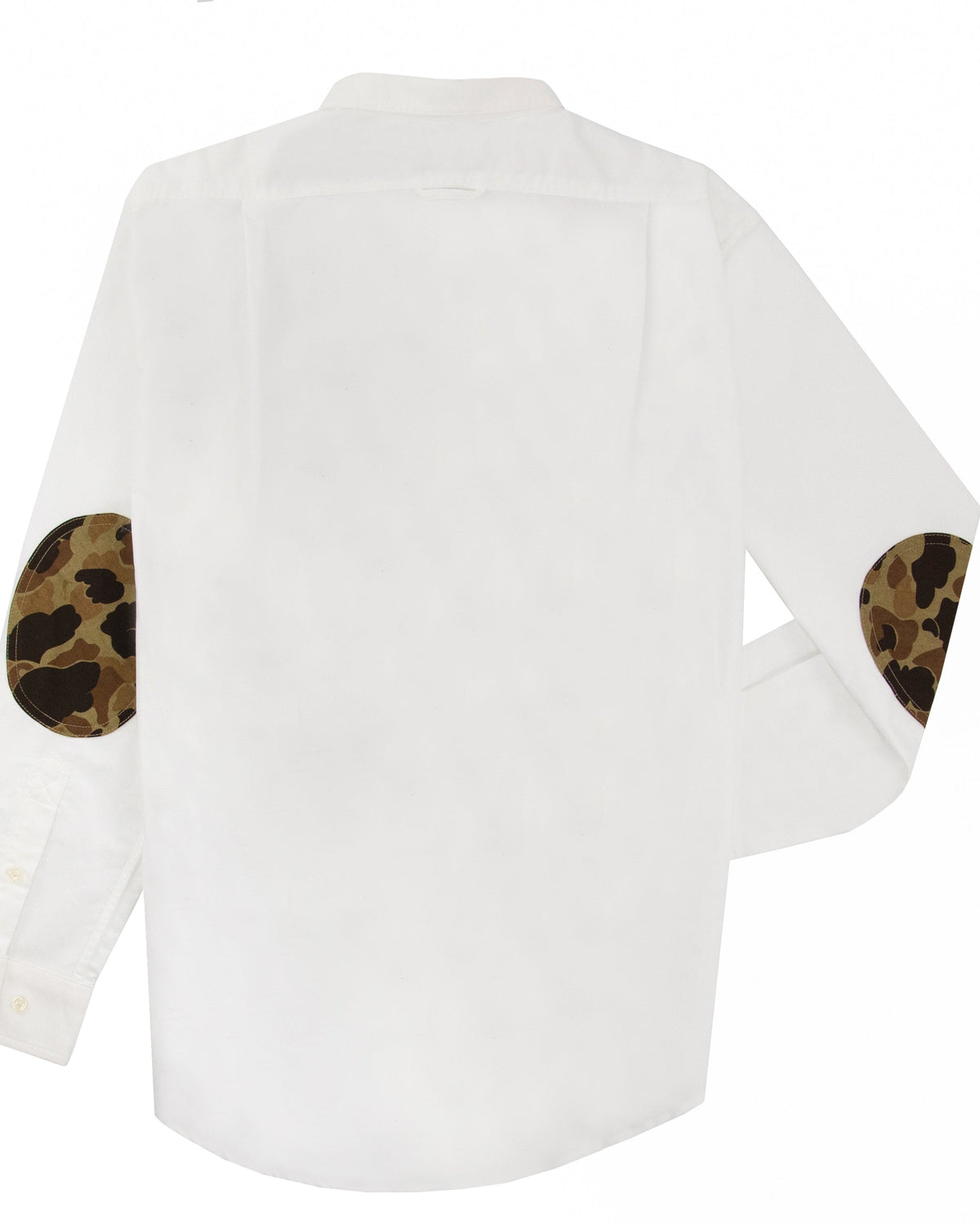 White Oxford Sportsmans Shirt, back view with Original Camo elbow patches