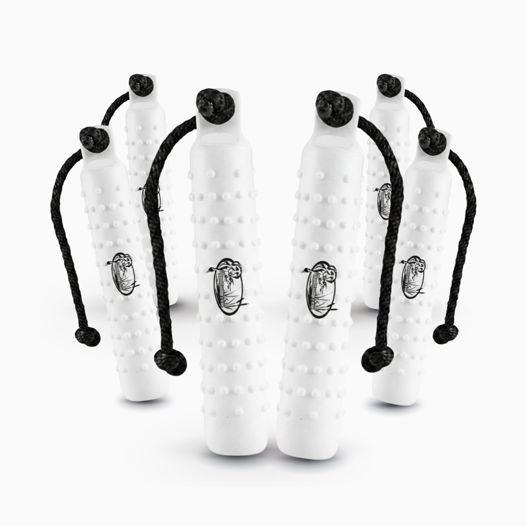 HuntEmUp Standard 2-Inch White Dog Training Bumpers with Throw Rope and Air Valve – 6 Pack
