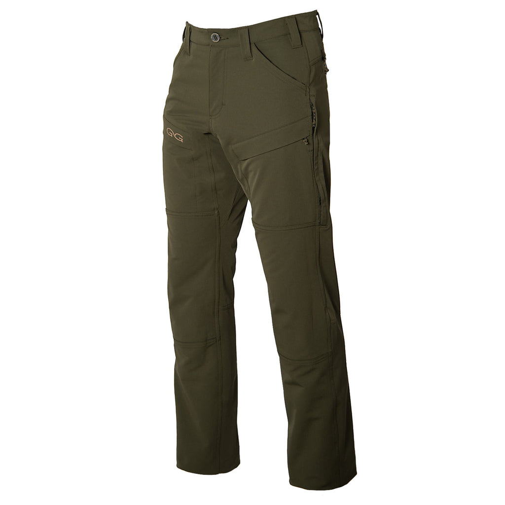 Olive green hunting pants with multiple pockets and durable fabric for outdoor adventures