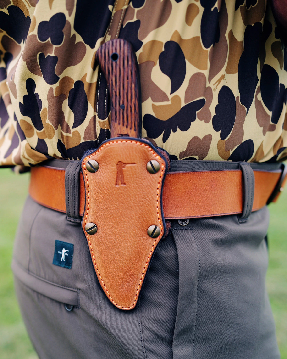 Winkler Huntsman Knife in its leather sheath carried on a belt