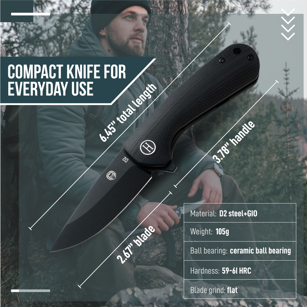 The Peasant Folding Pocket Knife Giftset for Men and Women (Black)