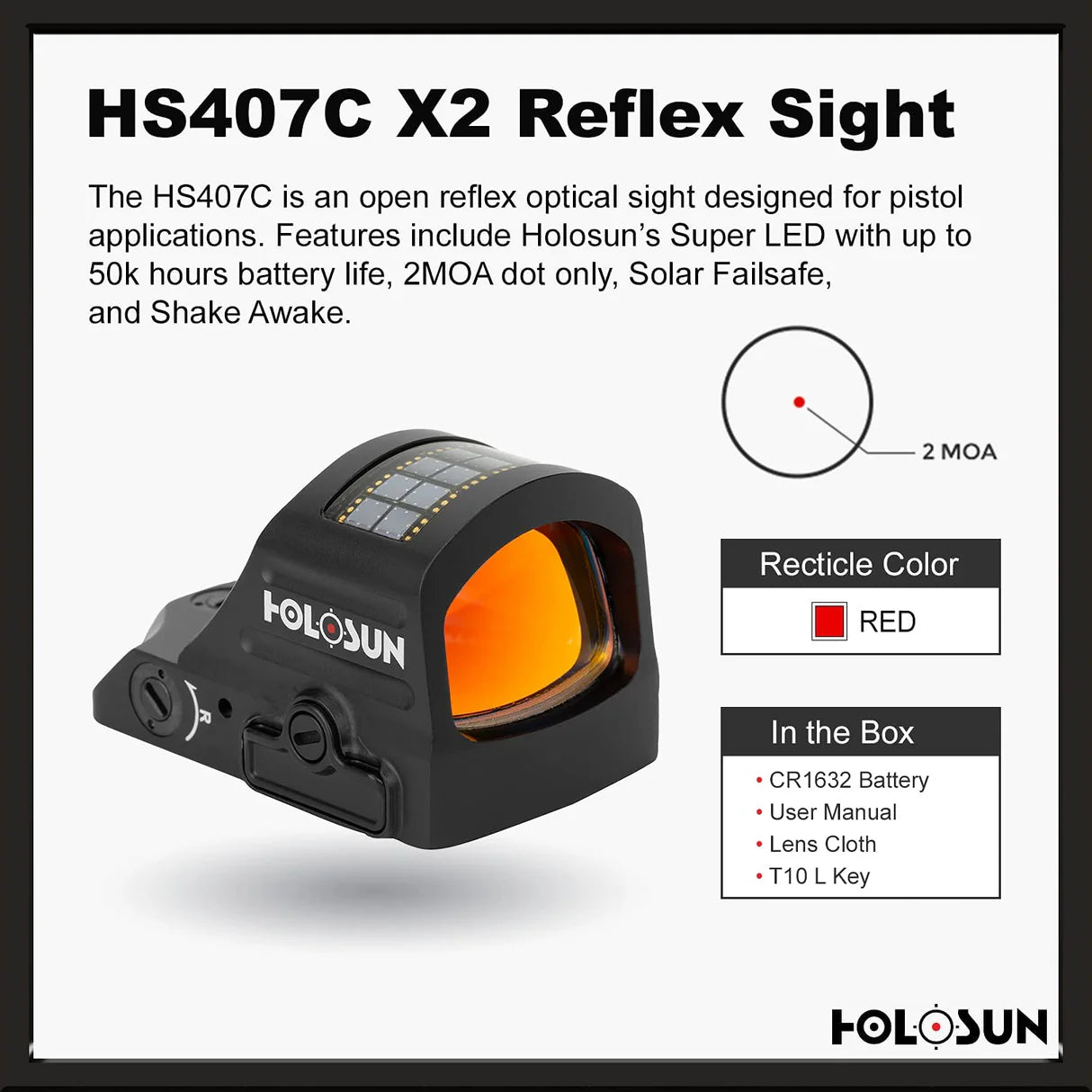 Holosun Technologies 407C-X2 – Red Dot – 2 MOA – Black