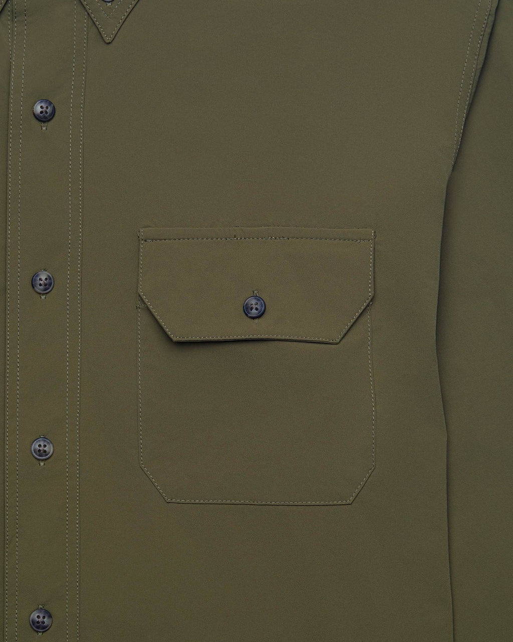 Flap chest pocket on the Olive Active+ Guide Shirt