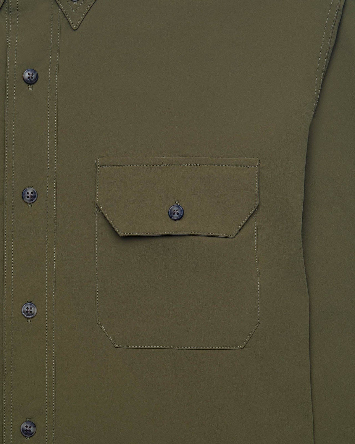 Flap chest pocket on the Olive Active+ Guide Shirt