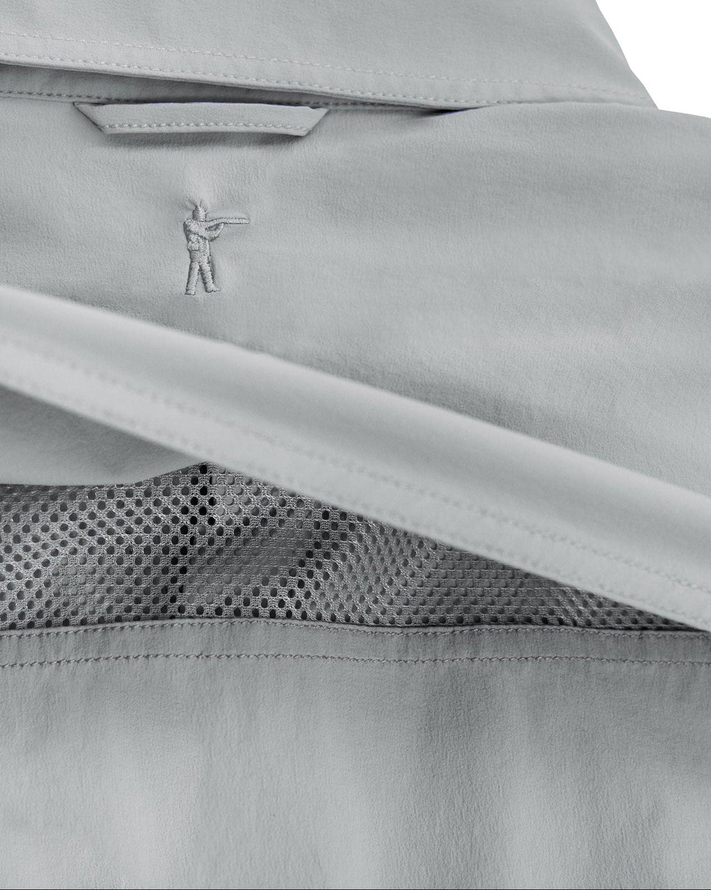 Mesh back yoke vent on the Stone Grey Active+ Guide Shirt