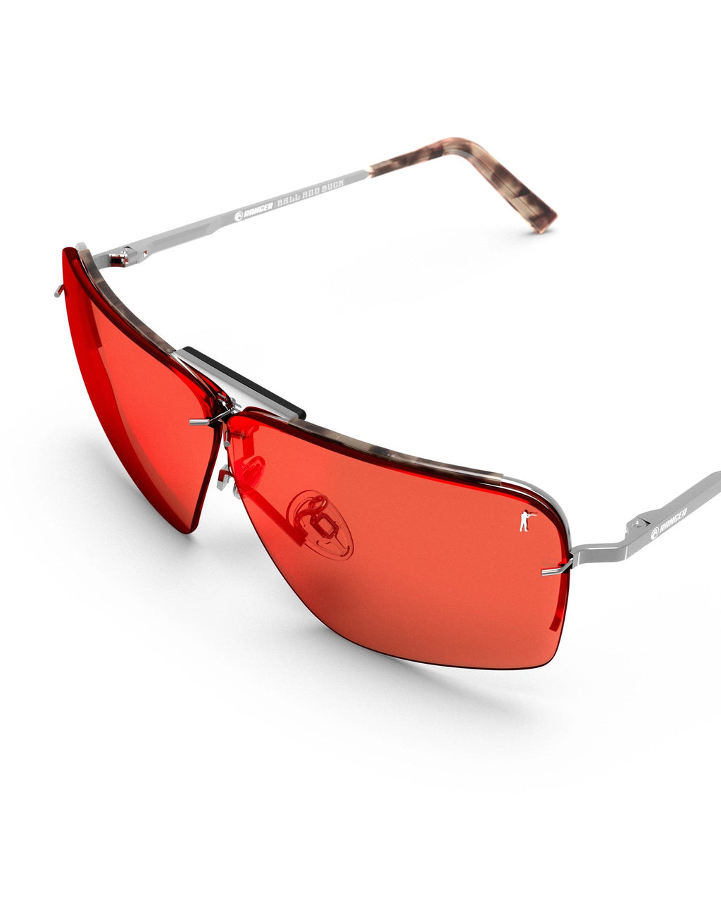 Ranger Edge shooting glasses showing the tortoise temples and HD Medium lens, angled view