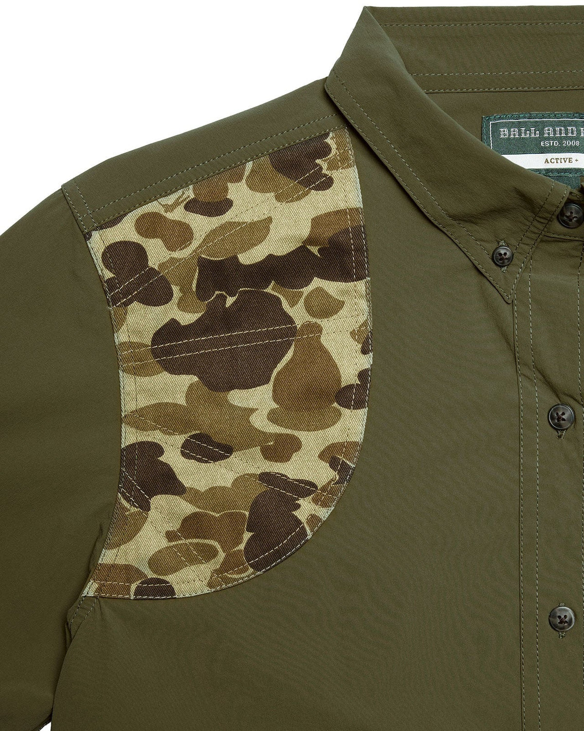 Original Camo shooting shoulder on the Olive Active+ Joan Field Shirt
