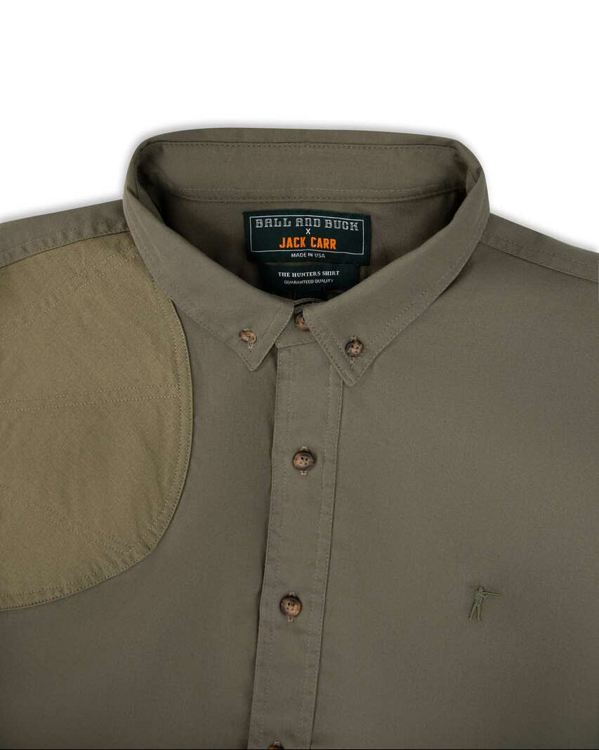 Ripstop shooting shoulder patch on the Ranger Green Jack Carr Hunters Shirt