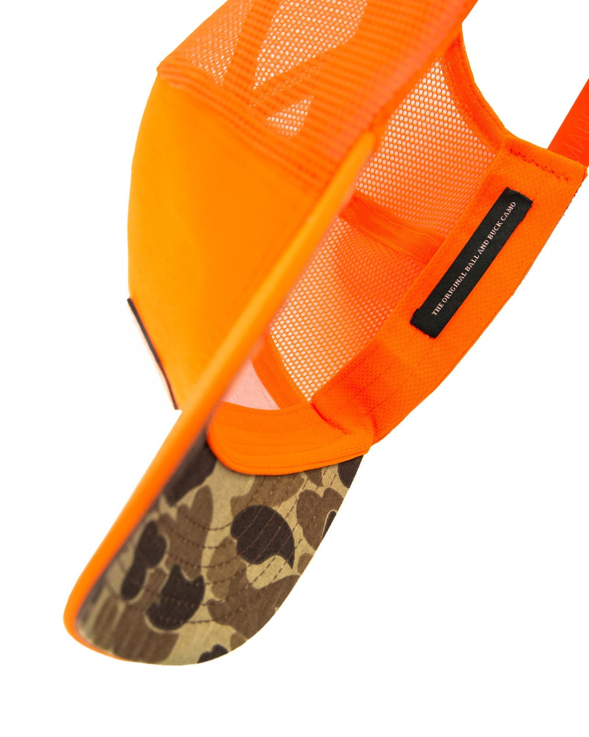 Original Camo under-brim and sweatband on the blaze orange Arthur Snapback
