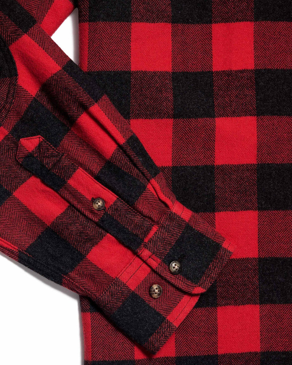 Buttoned cuff on the red Buffalo Plaid Sportsmans flannel shirt
