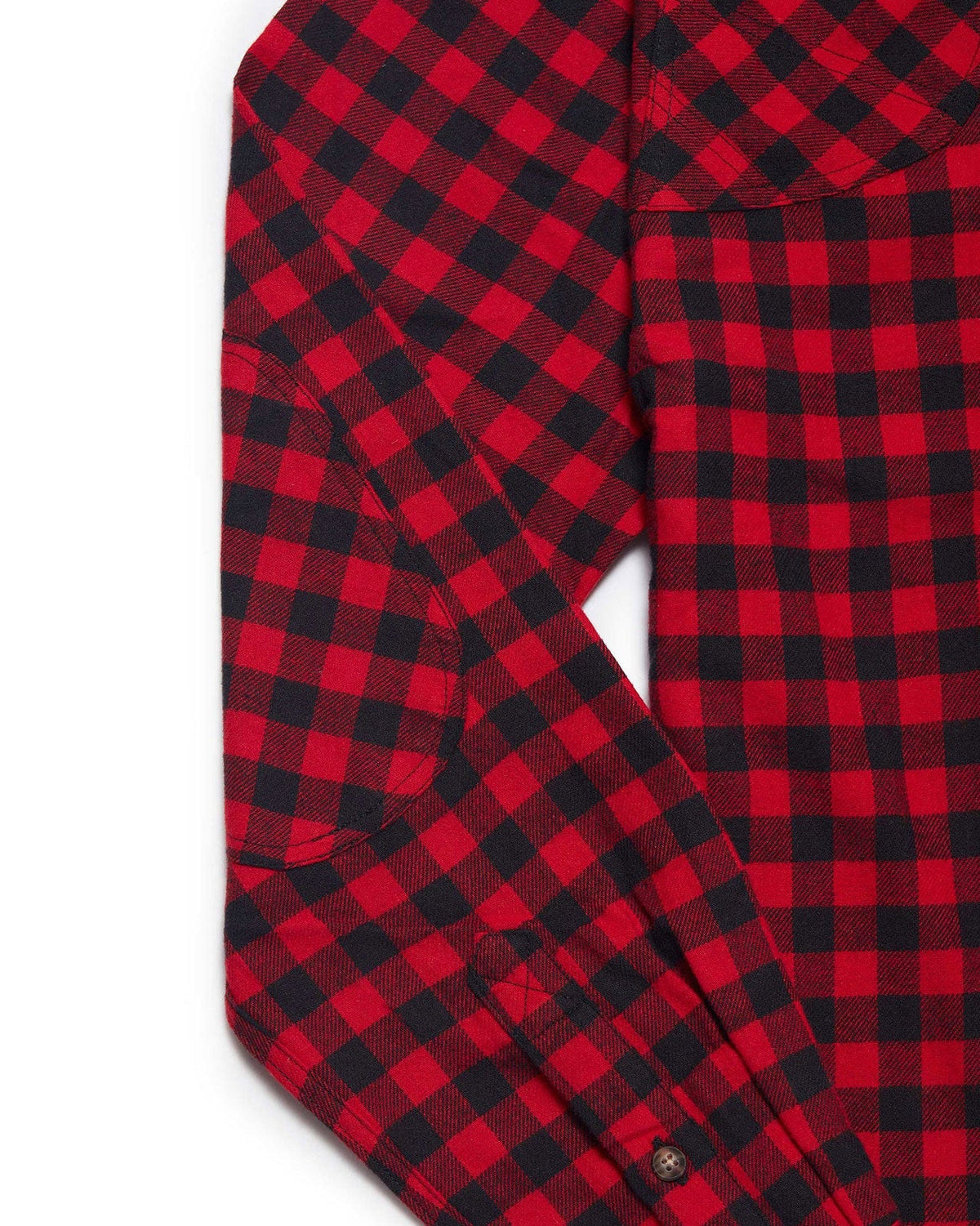 Sleeve and elbow detail on the womens Joan Shirt in Mini Buffalo Plaid