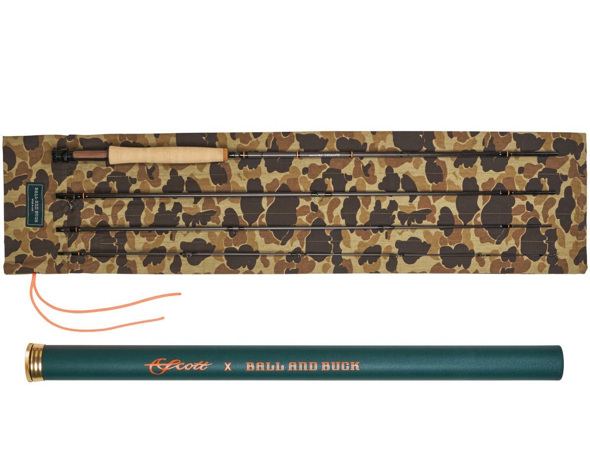 Original Camo rod sleeve and green Special Edition rod tube for the Scott Centric