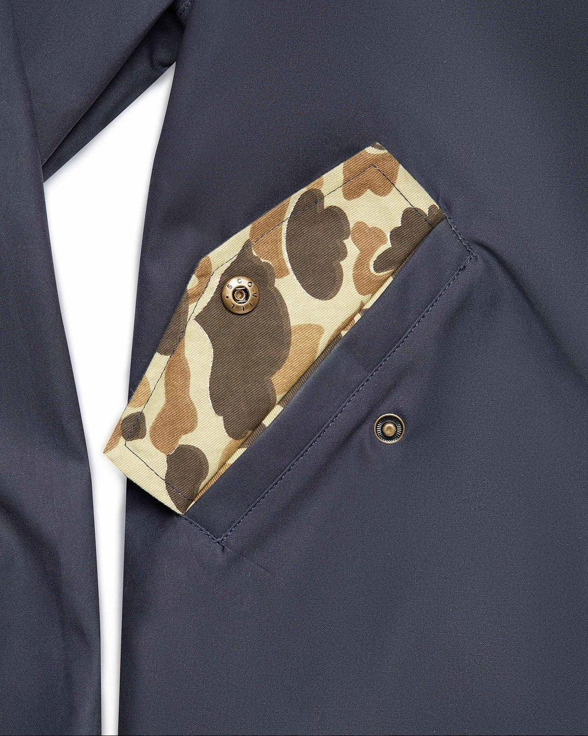 Original Camo lined pocket on the Navy Blue Harrington Jacket