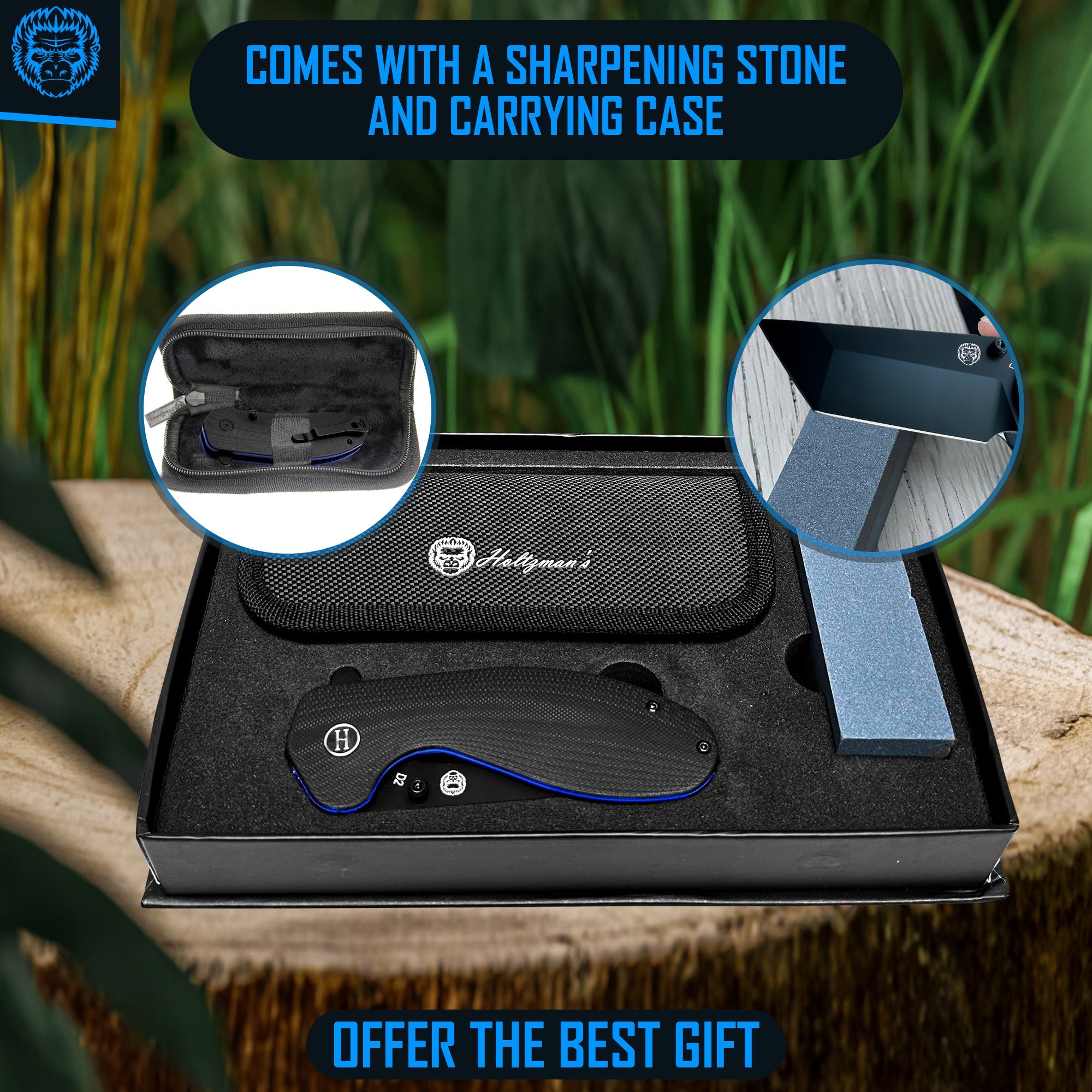 The Pioneer Folding Pocket Knife Giftset for Men and Women (Black and Blue)